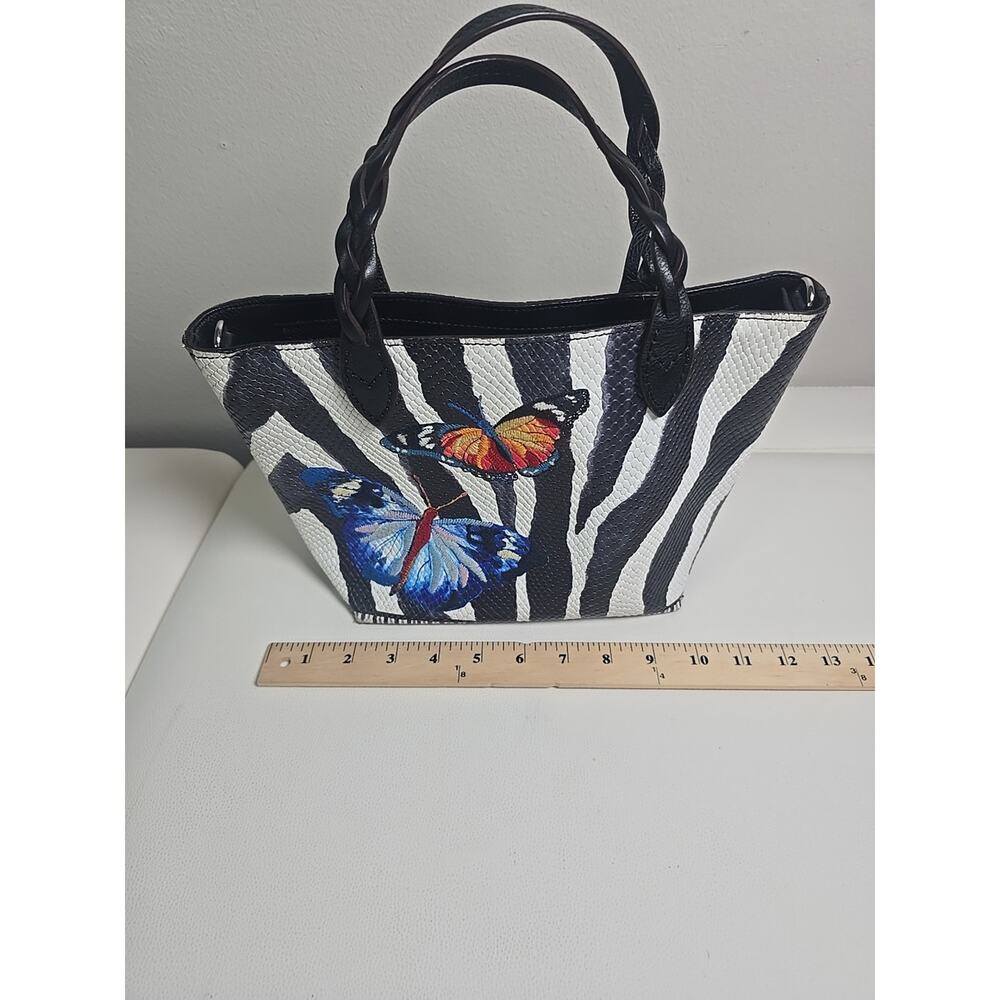 $305 Brighton Africa Stories ZEENA Small Butterfly Zebra Leather Tote Chic - Picture 3 of 9
